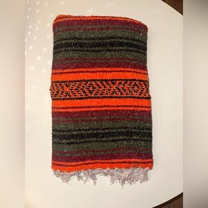 Orange and Army Green Striped Serape Woven Mexican Blanket